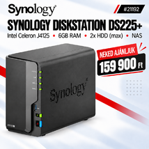 Synology DiskStation DS225+ NAS hálózati adattároló (DS225+6GB) - Intel Celeron J4125, 6GB RAM, Háttértár nélkül (Max 2x)
