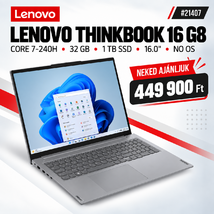 Lenovo ThinkBook 16 G8 Notebook (21SH00GXHV) - 16.0" WUXGA, Intel Core 7-240H, 32GB RAM, 1TB SSD, Magyar billentyűzet, Operációs rendszer nélkül, 3 év garancia, Szürke színben