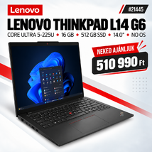 Lenovo ThinkPad L14 G6 Notebook (21S6003JHV) - 14.0" WUXGA, Intel Core Ultra 5-225U, 16GB RAM, 512GB SSD, Magyar billentyűzet, Operációs rendszer nélkül, 3 év garancia, Fekete színben