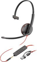 HP Poly Blackwire 3215 monaurális USB-C headset + 3,5 mm-es csatlakozó + USB-C-USB-A-adapter (8X227AA)