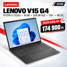 Lenovo V15 G4 Notebook (82YU00YNHV) - 15.6" FullHD, AMD Ryzen 5-7520U, 16GB RAM, 256GB SSD, Magyar billentyűzet, Operációs rendszer nélkül, 3 év garancia, Fekete színben