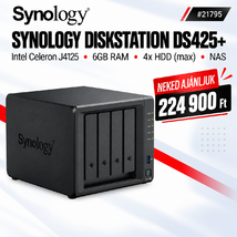 Synology DiskStation DS425+ NAS hálózati adattároló (DS425+6GB) - Intel Celeron J4125, 6GB RAM, Háttértár nélkül (Max 4x)