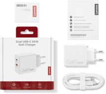 Lenovo Dual USB-C 65W GaN Charger (G0A6065WEU) hálózati töltő adapter, Fehér színben